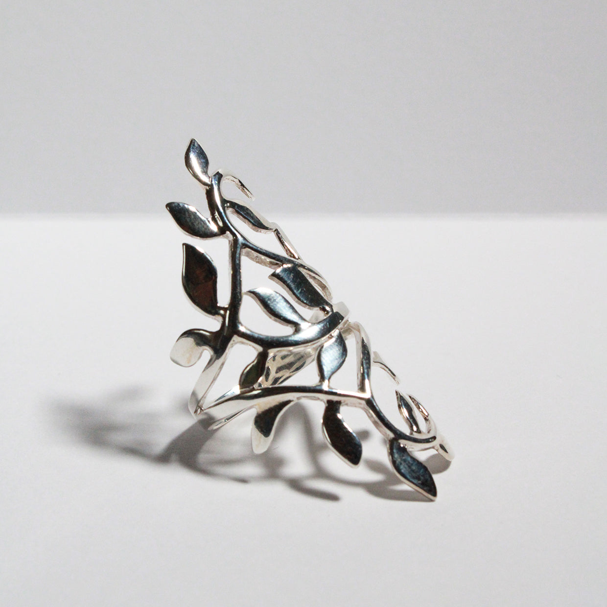 High polished statement ring in a leaf design.