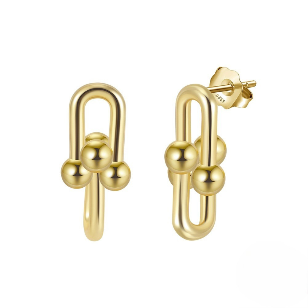 Close-up of Gold Plated Link Stud Earrings on white background