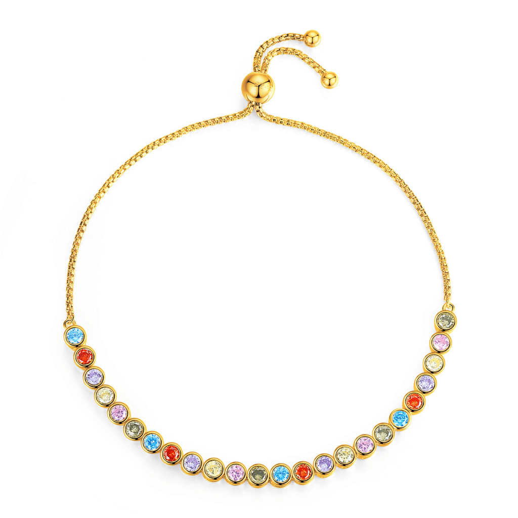 Gold Mixed Coloured Cubic Zirconia Stone Slider Bracelet