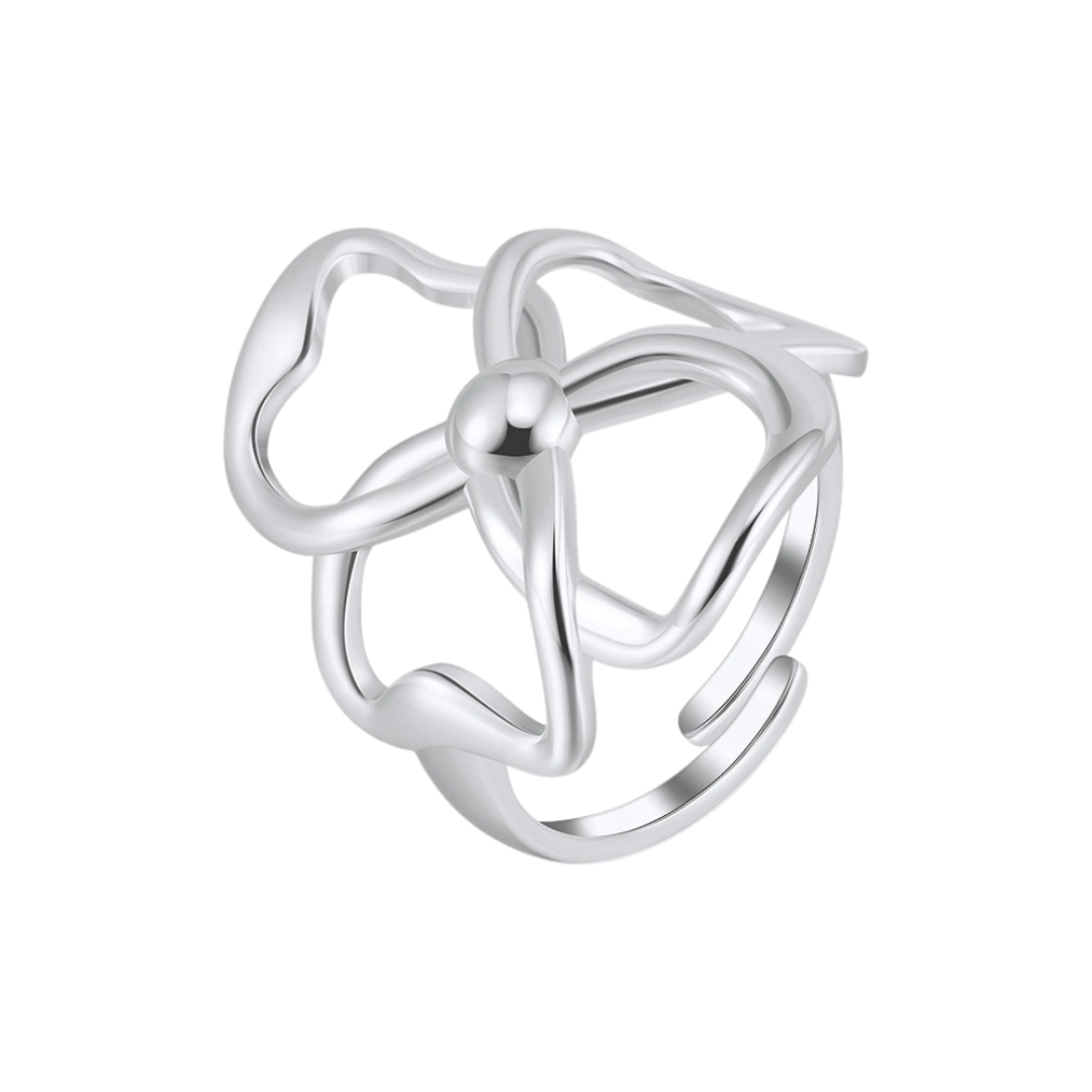 Sterling Silver Abstract Bloom Ring against a white background, showing its adjustable band and elegant floral silhouette