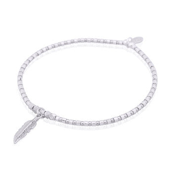 Sterling Silver Feather Bead Stretch Bracelet|Silver Secrets©