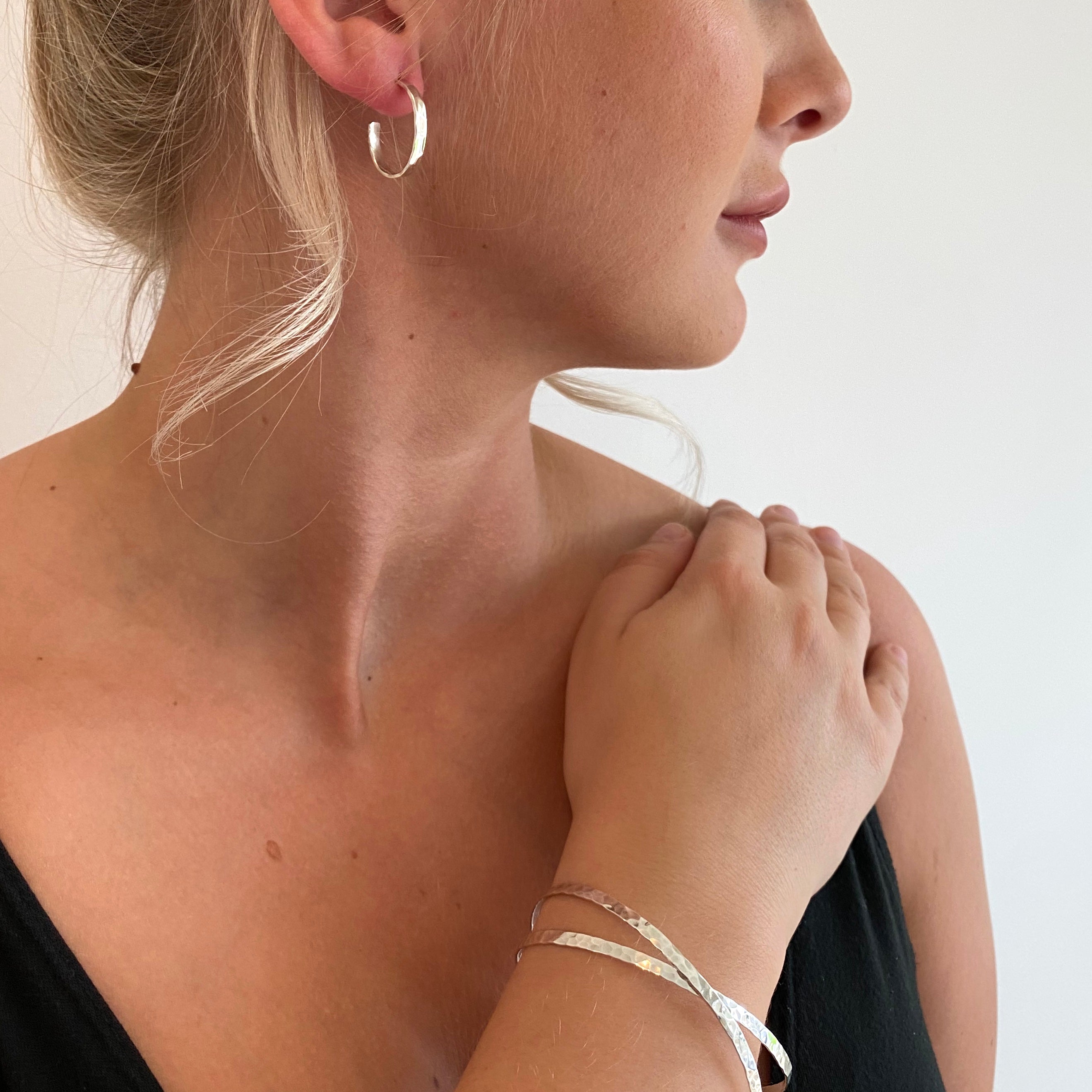 Sterling Silver Hammered Half Hoop Earrings