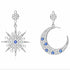 Finest quality statement sparkling sun and moon drop earrings encrusted with white and blue cubic zirconia stones 
