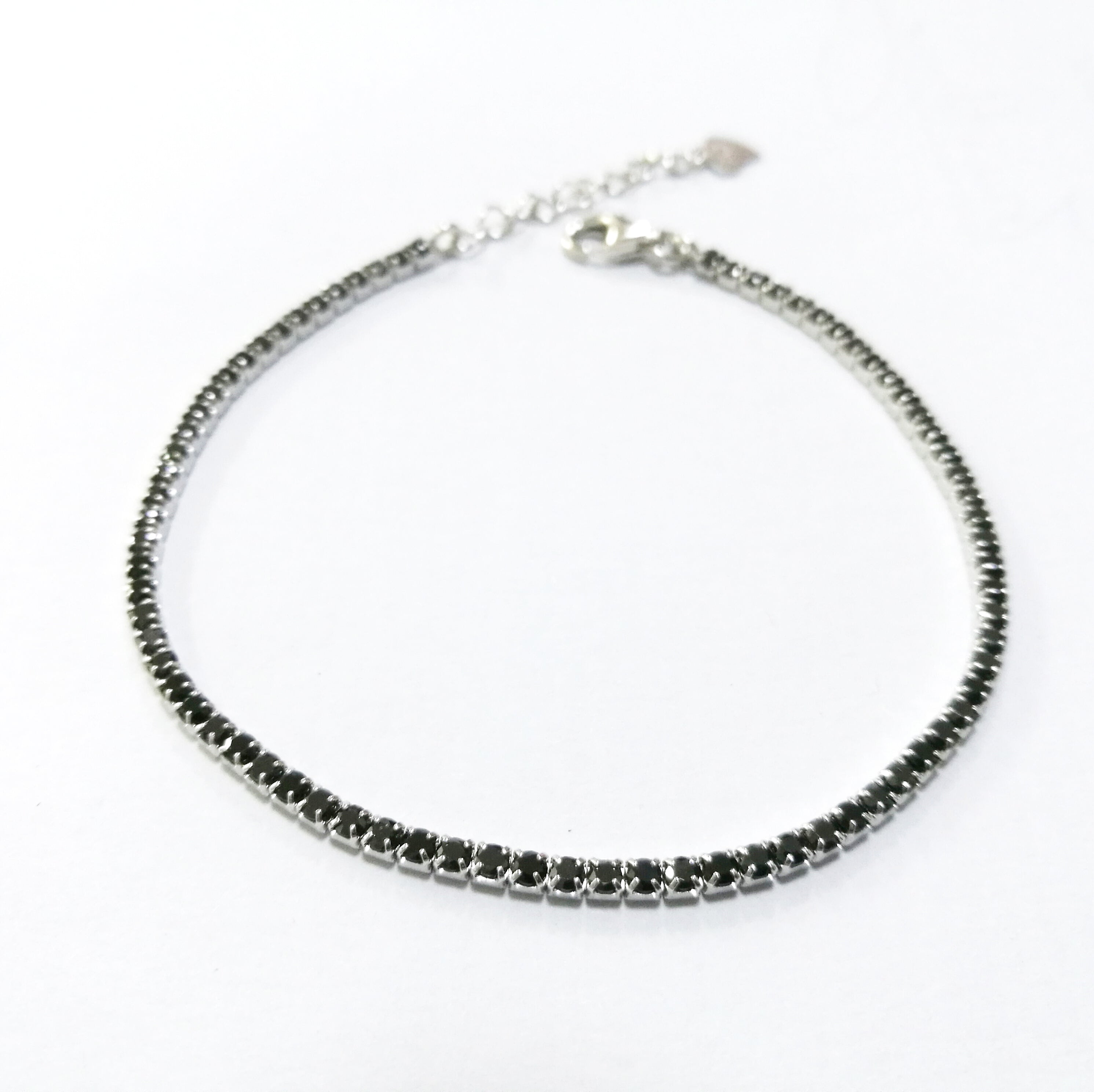 Sterling Silver Cubic Zirconia Black Stone Bracelet