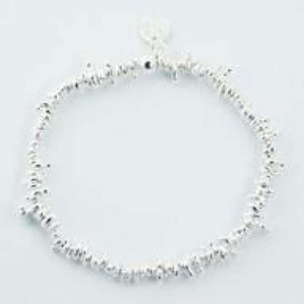 Sterling Silver Mixed Shape Beaded Stretch Bracelet