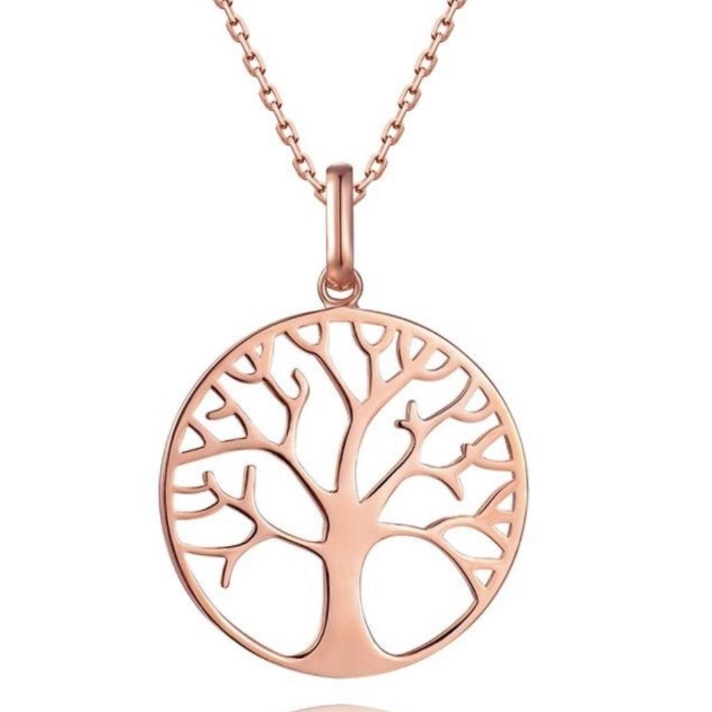 Rose Gold Intricate Tree of Life Necklace on Chain.