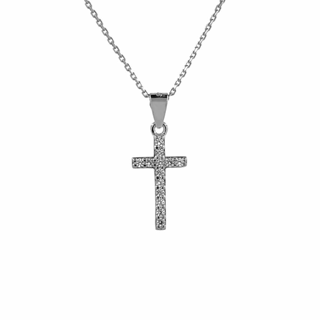 Sterling Silver Small Cross Necklace Sparling with CZ Stones