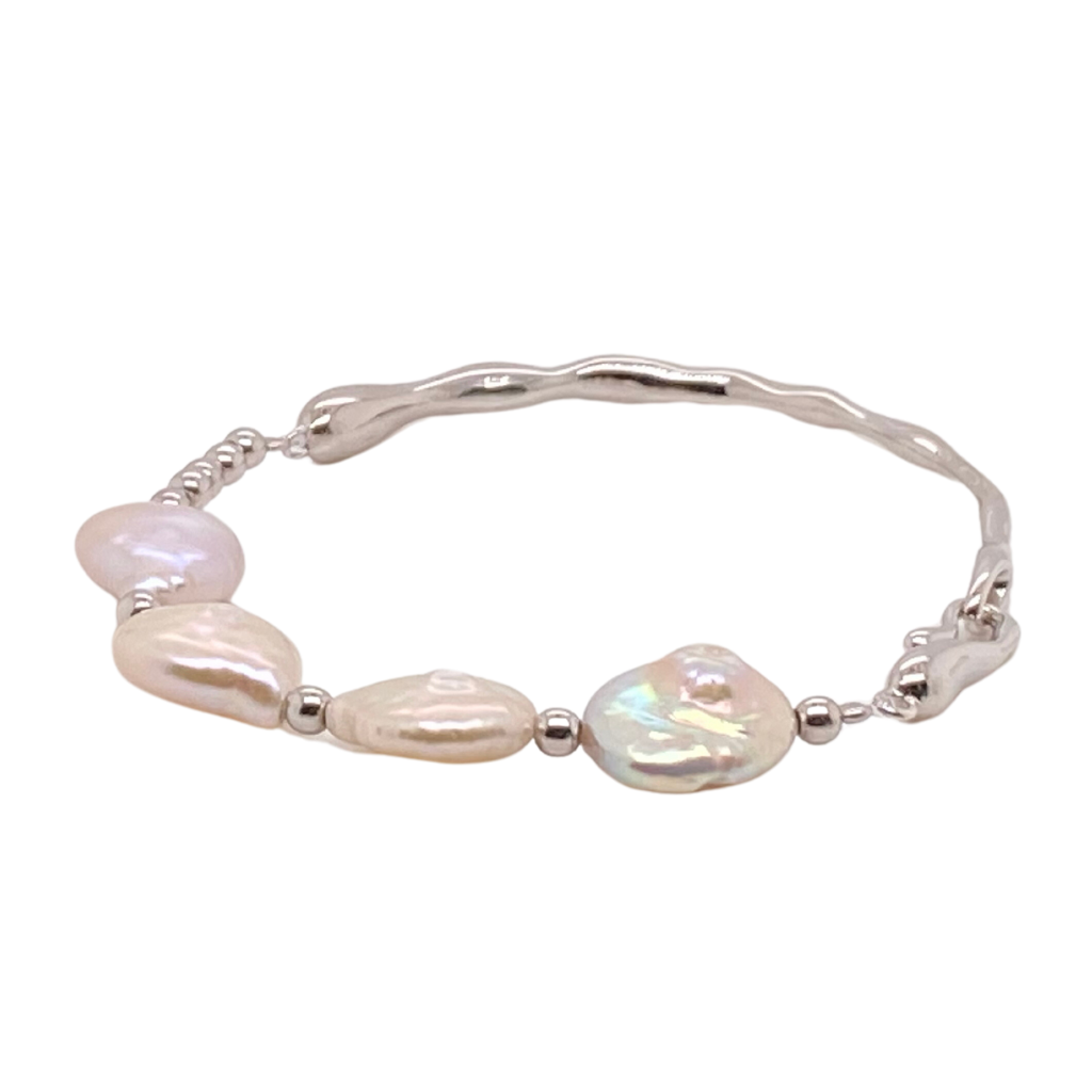 Freshwater pearl sterling silver bangle.