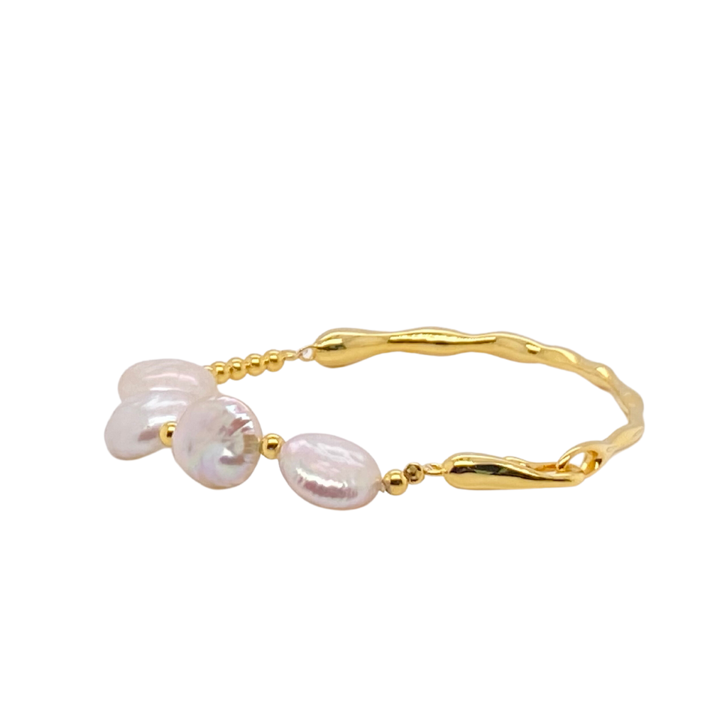 Gold Freshwater Pearl Bangle