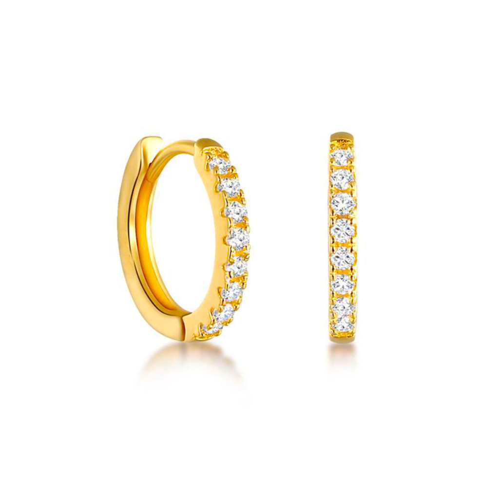 Gold Sparkle Hoop CZ Earrings