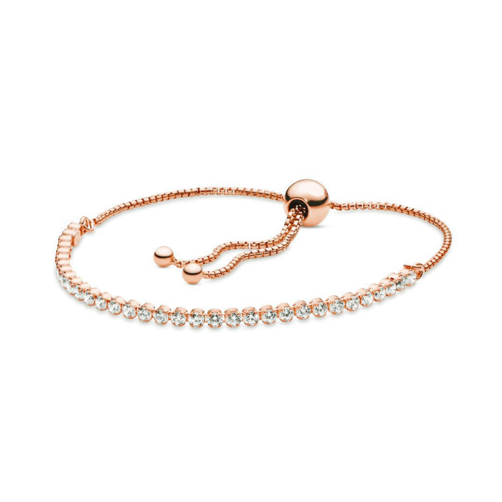 Rose Gold Adjustable Bracelet encrusted in small CZ stones.