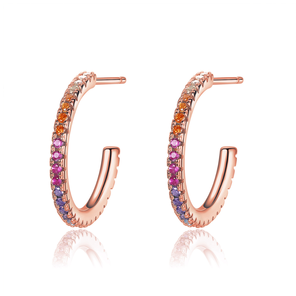 Rose Gold Hoops encrusted wth coloured gemstones.