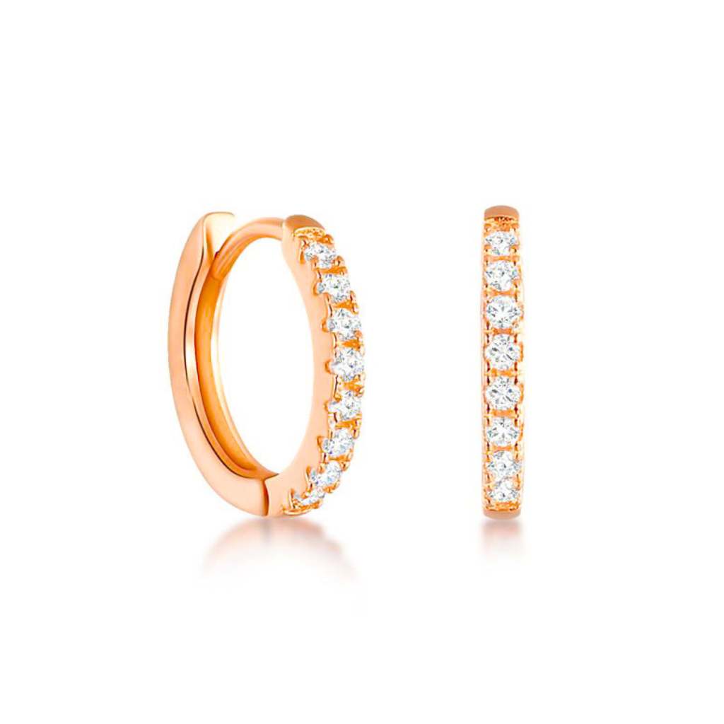 Rose Gold Sparkle Hoop CZ Earrings