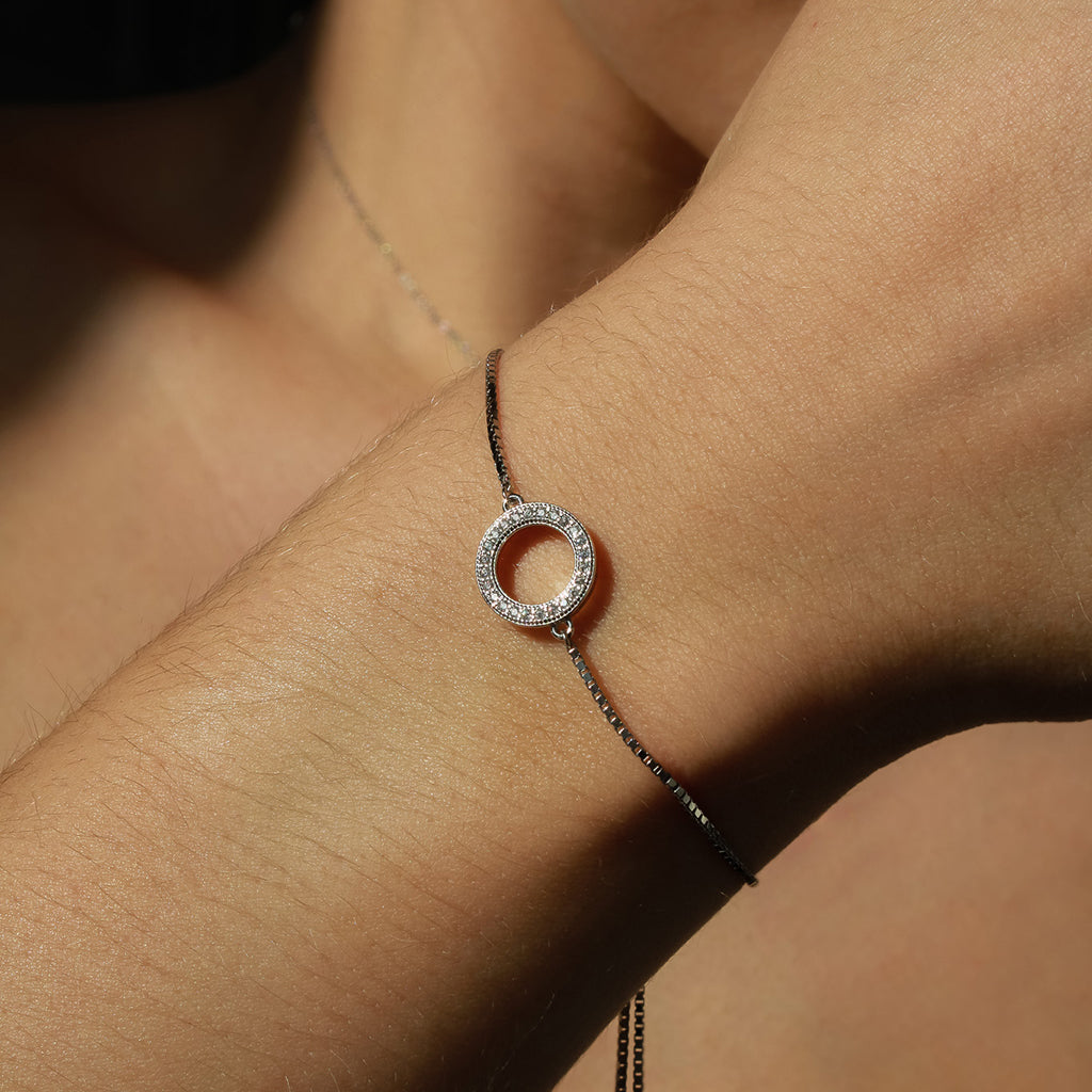 Silver bracelet with a sparkling circle of CZ stones.