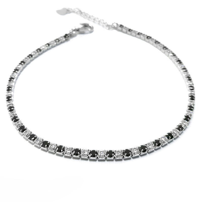 925 silver tennis bracelet in black and crystal cubic zirconia stones.