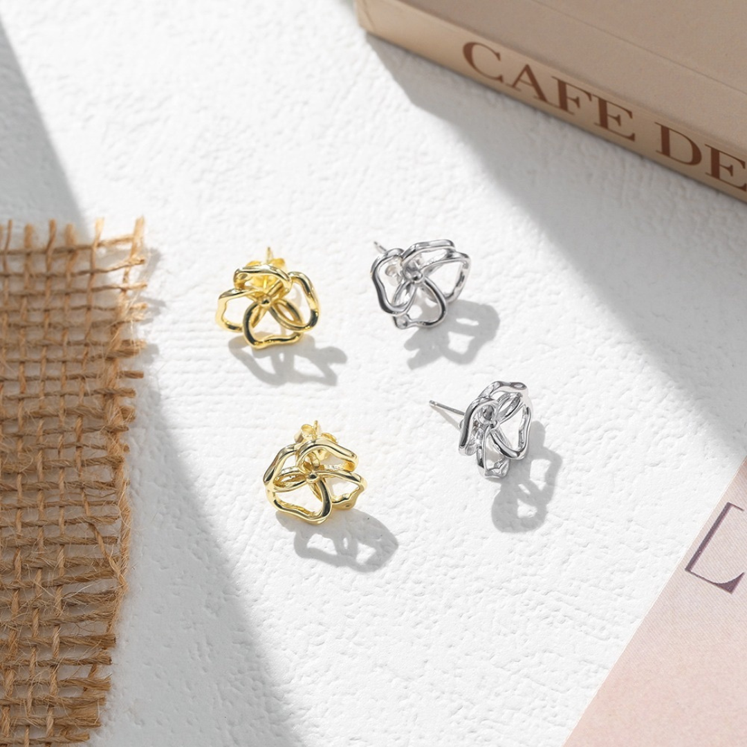 Gold and Silver Bloom Abstract Stud Earrings