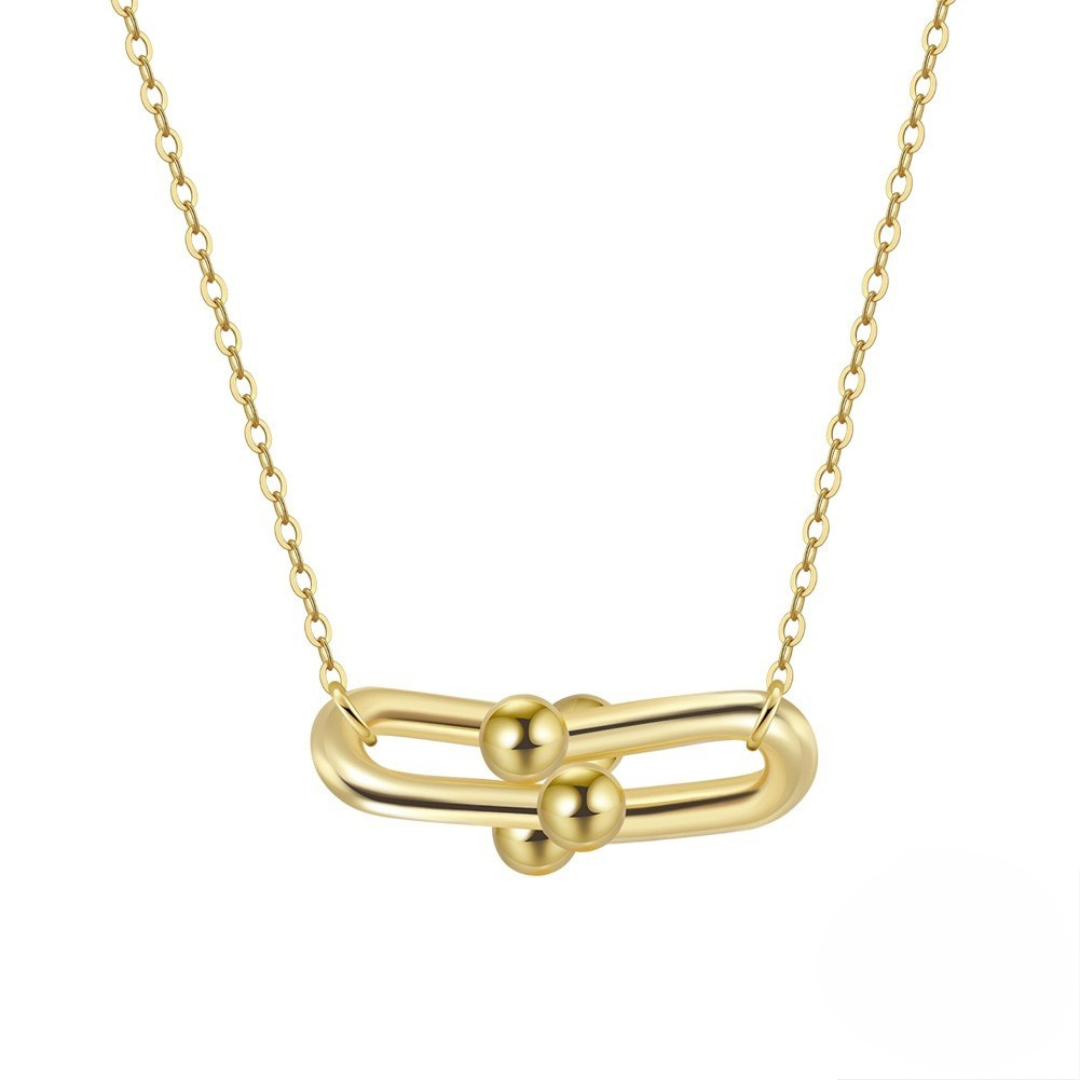 Close-up of the Gold Plated Link Pendant, highlighting the bold link-and-orb design in rich 14k gold plating