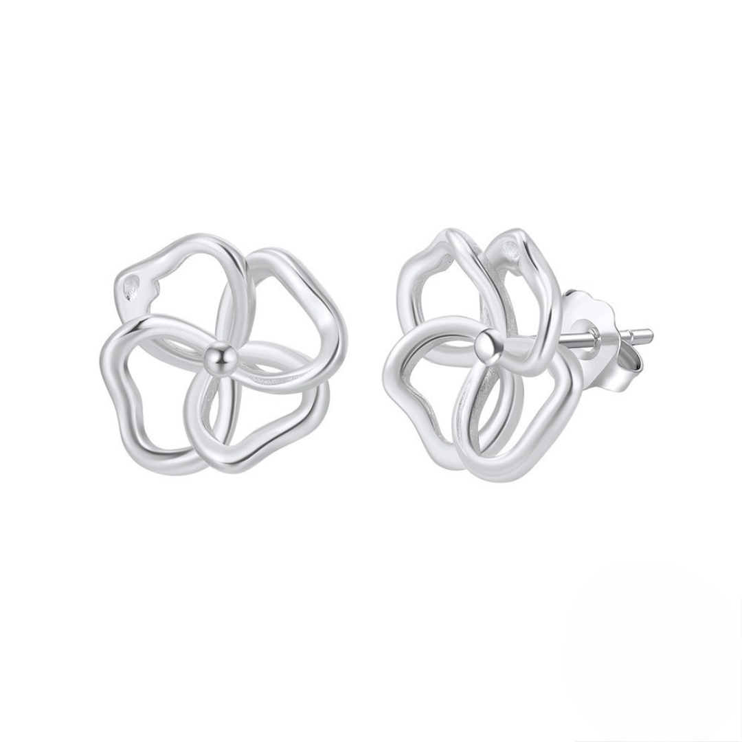 Closeup of Sterling Silver Abstract Bloom Stud Earrings