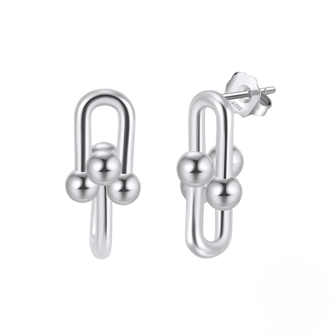 Close-up of Sterling Silver Link Stud Earrings by Silver Secrets