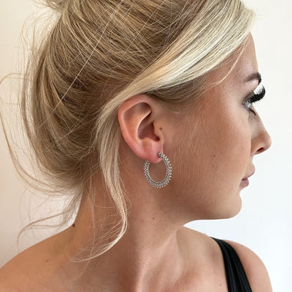 Sterling Silver Patterned Hoop Earrings
