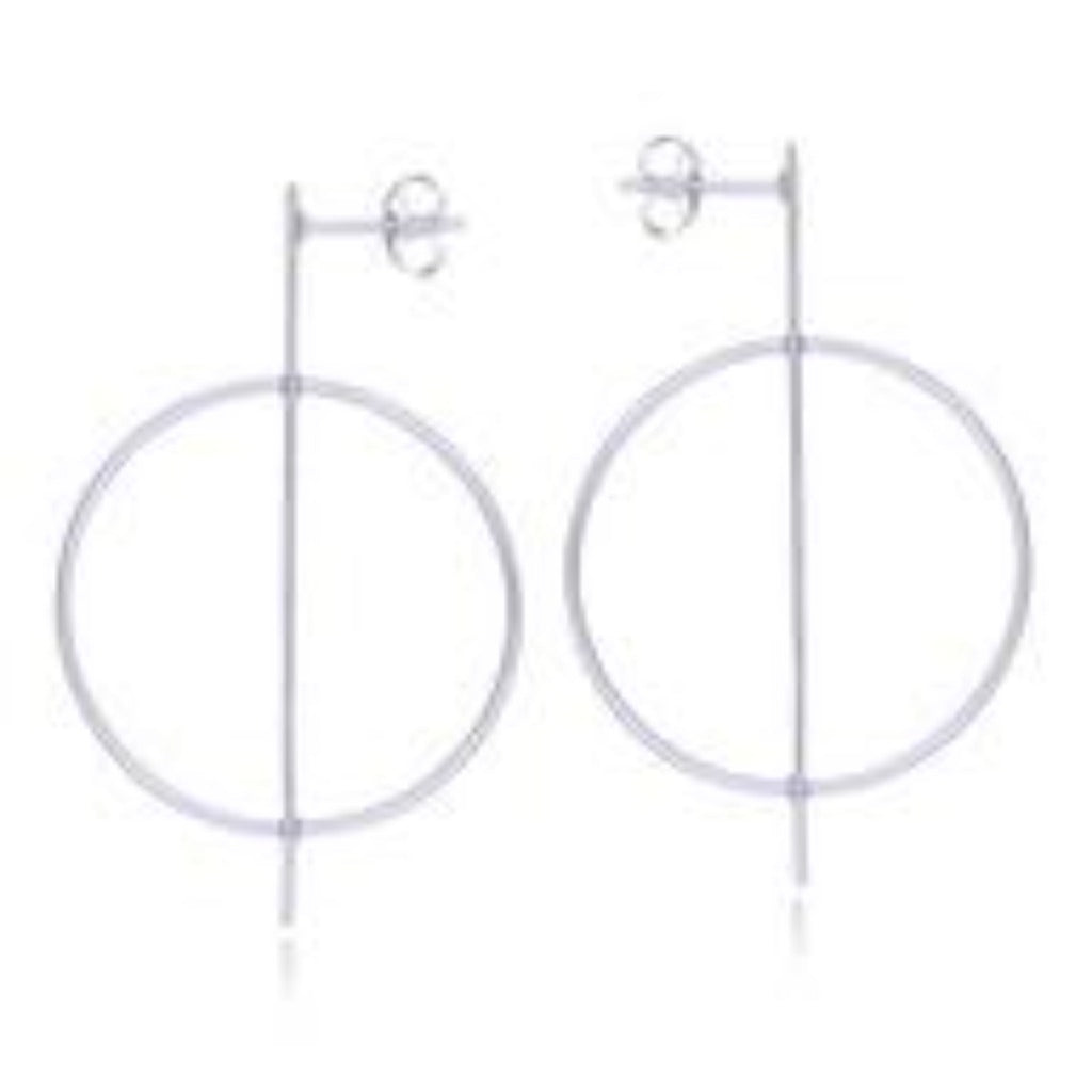 Sterling Silver Circle Statement Bar Earrings