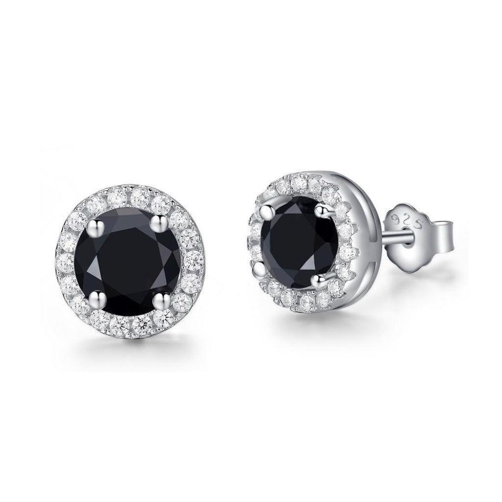 Sterling Silver Sparkle Black Halo Stud