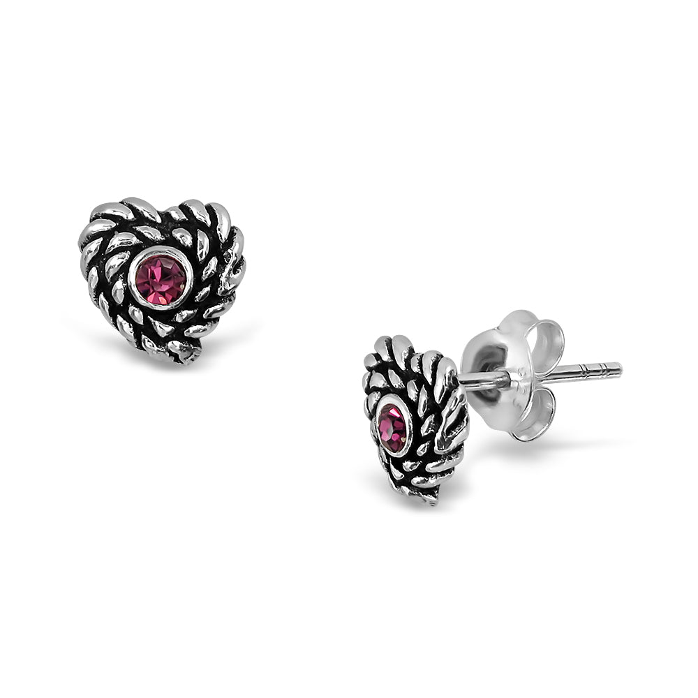 Sterling Silver Twist Textured Love Heart Studs