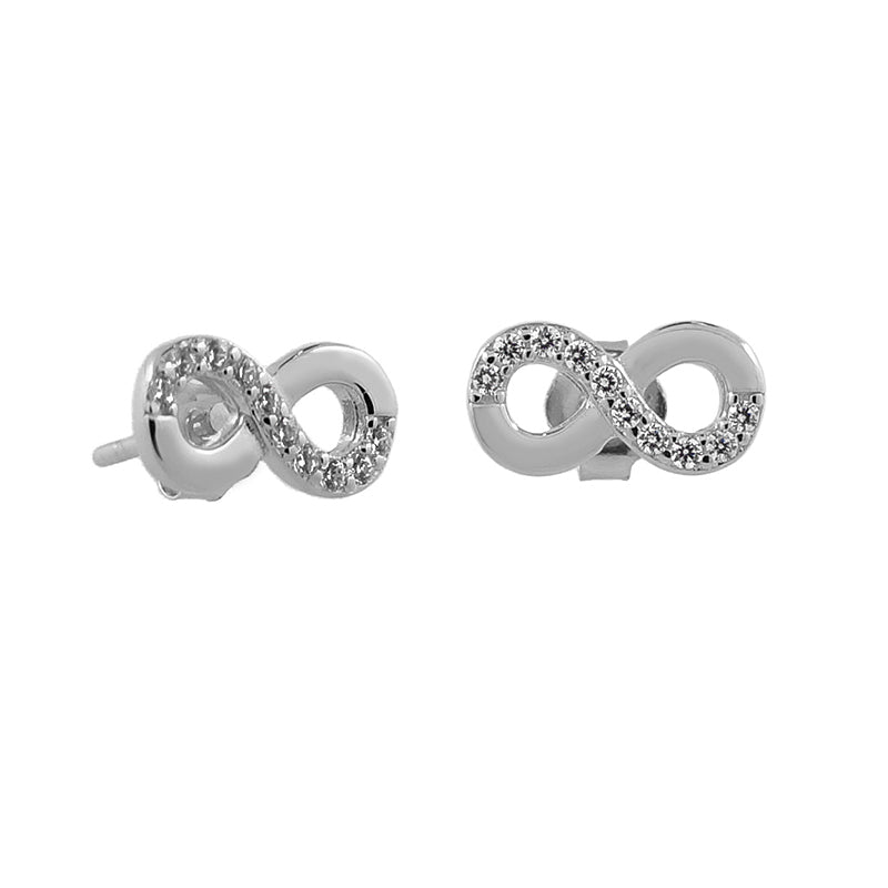 Small infinity stud earrings crafted in sterling silver.