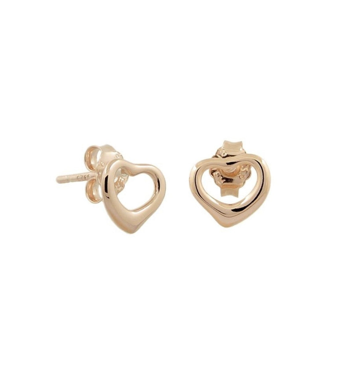 Open heart stylish design of love heart stud earrings in rose gold.