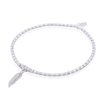 Continuous beads with a charm feather crafted in sterling silver.