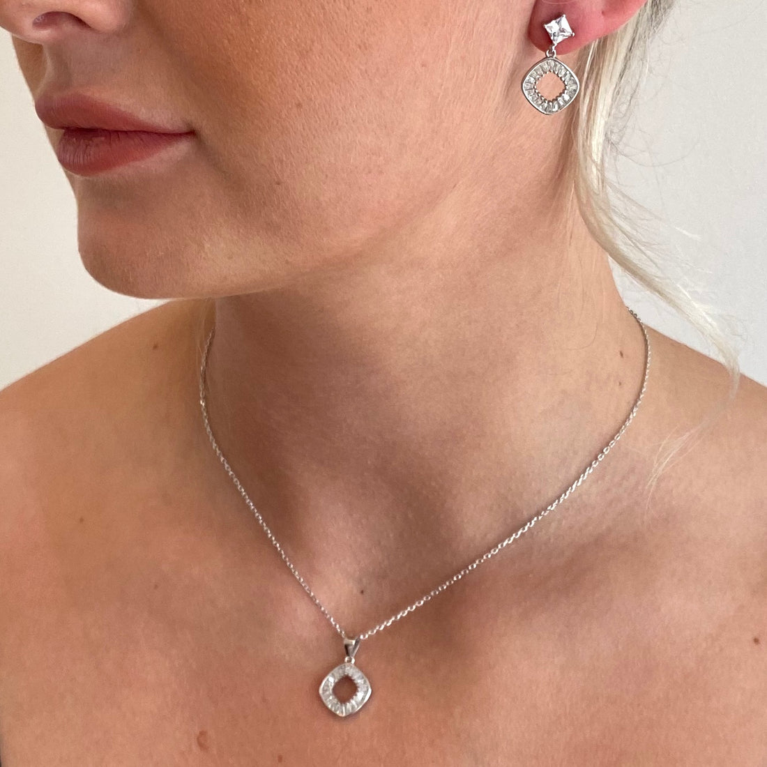 Sterling Silver Stone Diamante Necklace