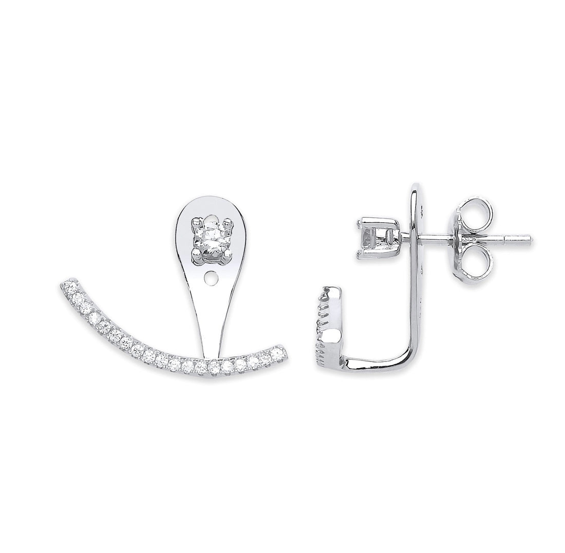 Sterling Silver Two Way Wear Curve Cubic Zirconia Earrings