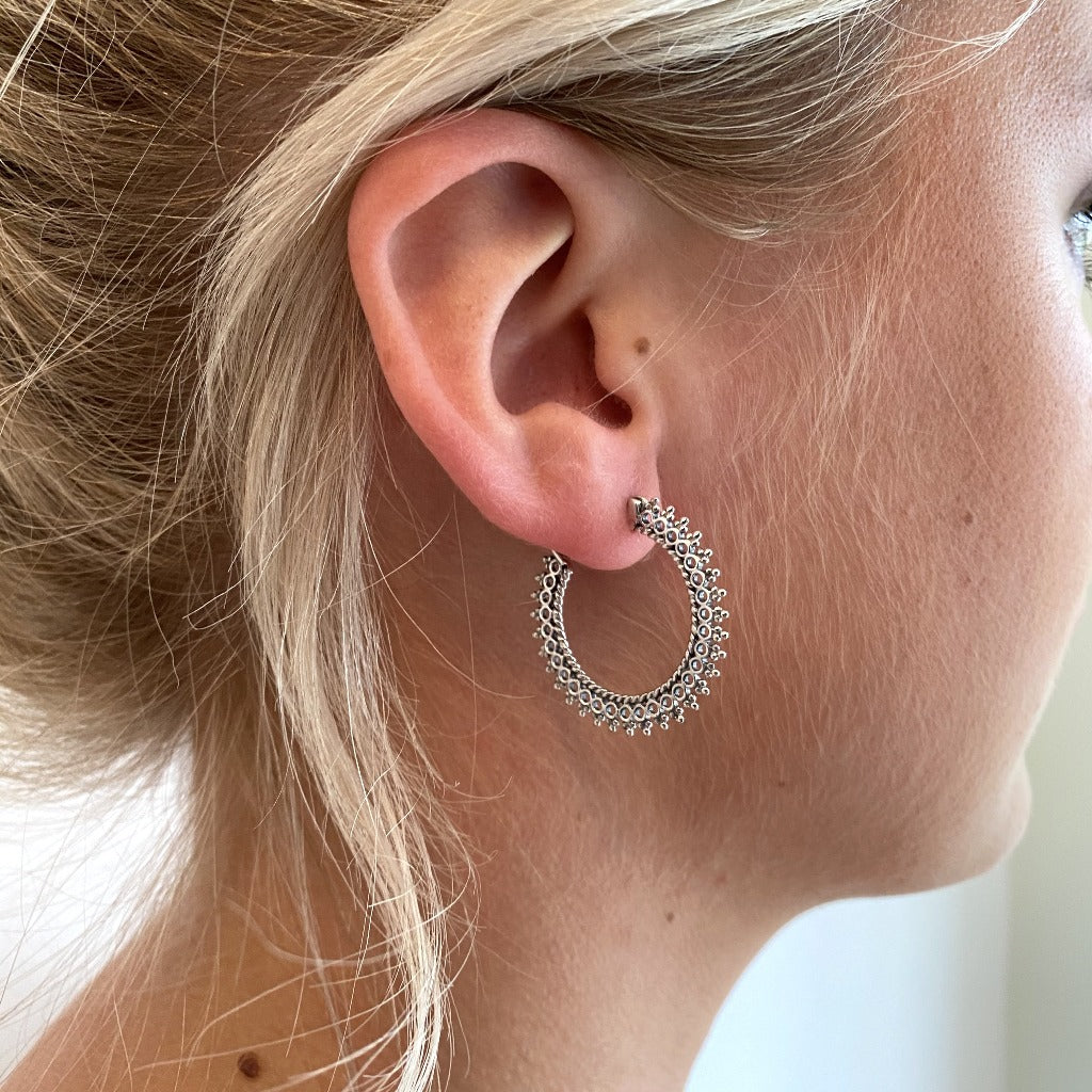 Sterling Silver Patterned Hoop Earrings