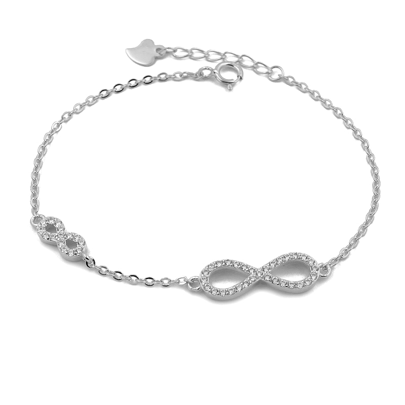 Bracelet with two infinite symbols one larger on and a smaller one crafted in Sterling Silver.