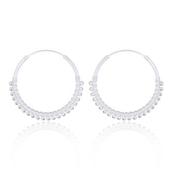 Sterling Silver 30 mm Beaded Hoop Earrings
