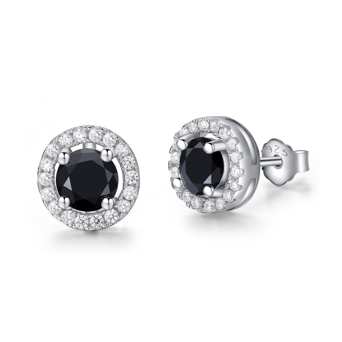 Sterling Silver Black CZ  Large Stud Earrings