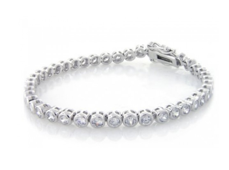 Sterling Silver Circle Diamanté Tennis Bracelet