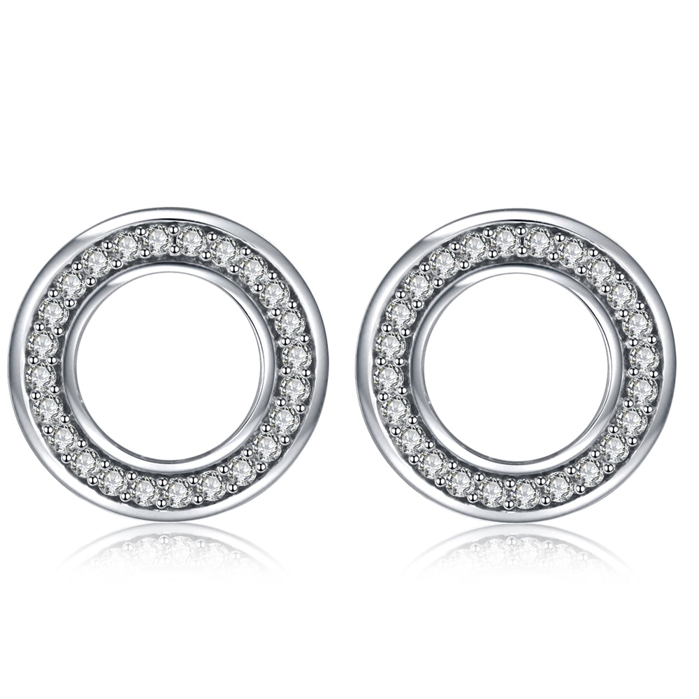 Qualith stud circle earrings encrusted with sparkling cubic zirconia stones and made from Sterling Silver.
