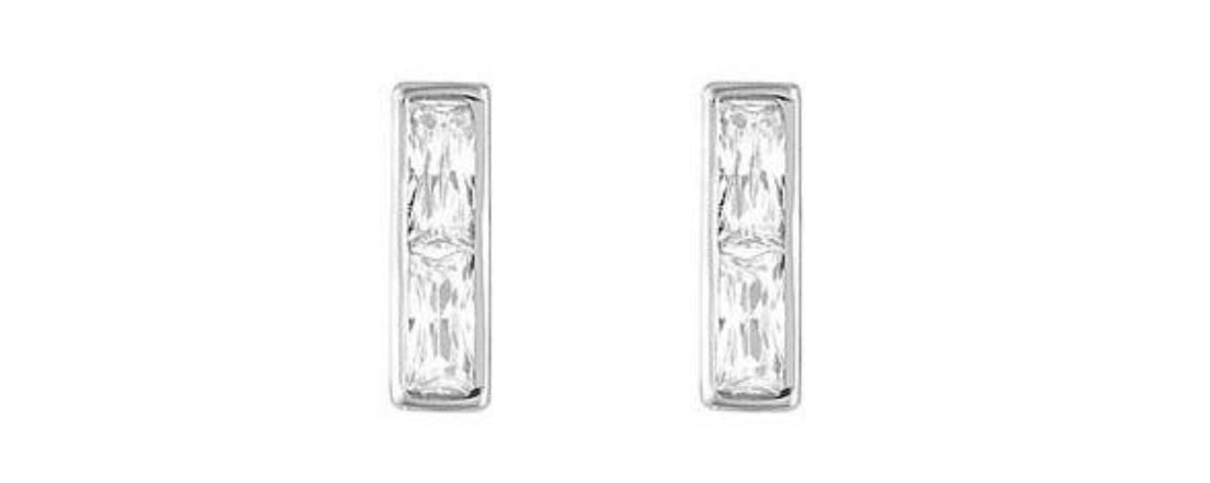Sterling Silver Larger Rectangle CZ Stud Earrings