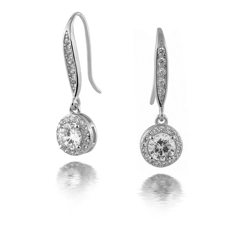 Drop earrings encrusted with very shinny cubic zirconia stones. 