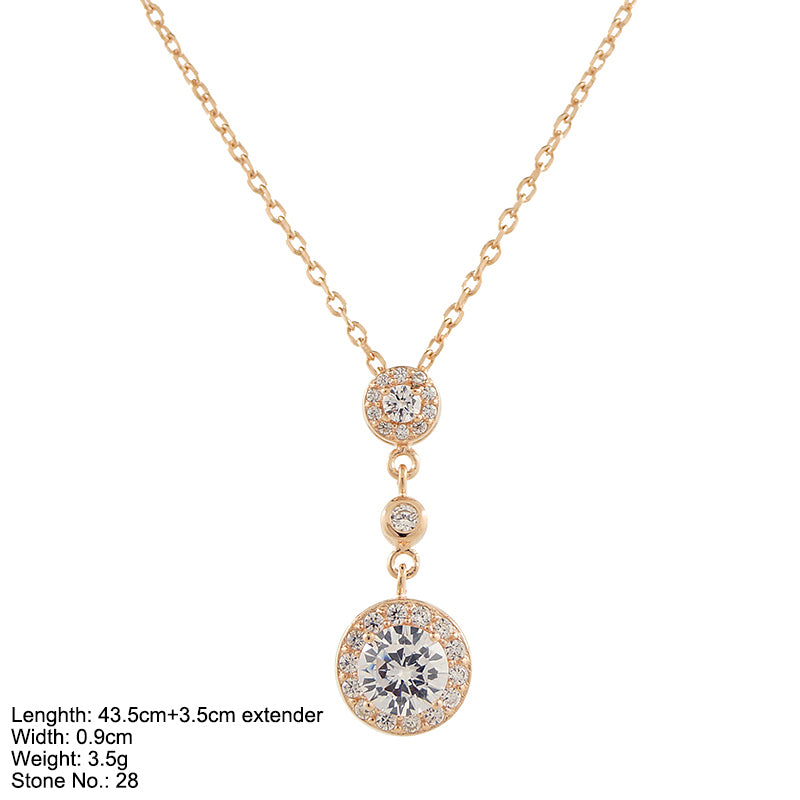 Sterling Silver Rose Gold CZ Triple Circle Necklace