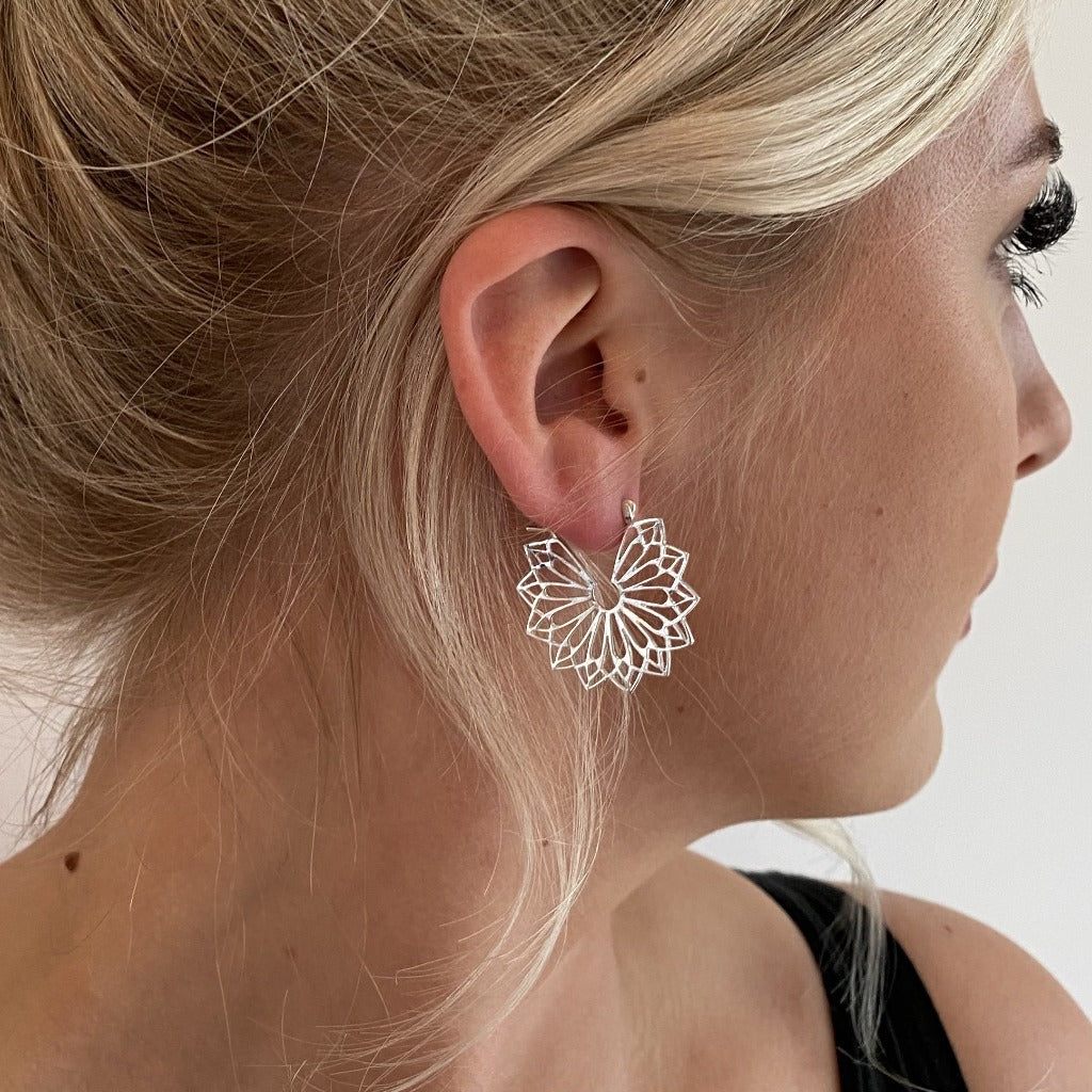 Sterling Silver Mandala Hoop Earrings