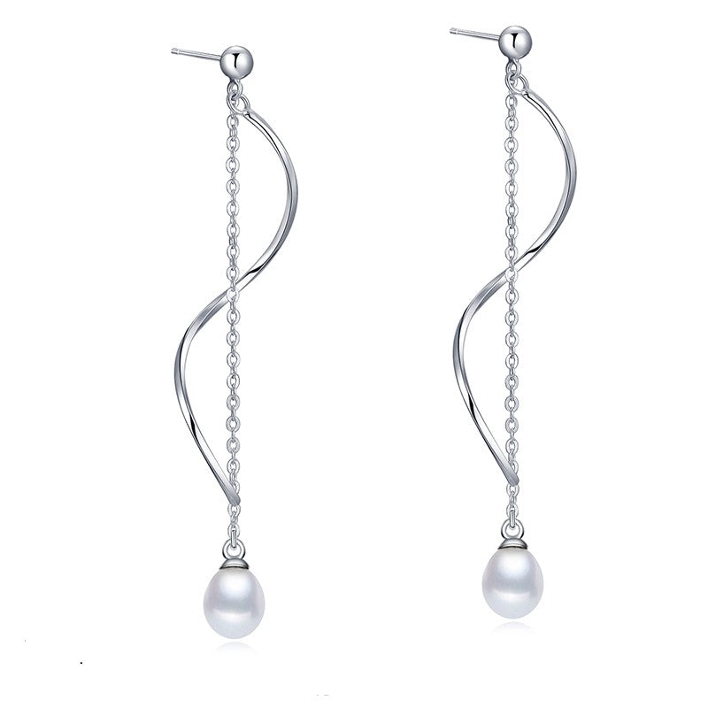 Sterling Silver Twist Chain Dangle with Pearl End