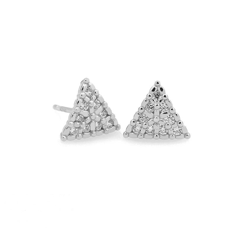 Sterling Silver CZ Triangle Stud Earrings