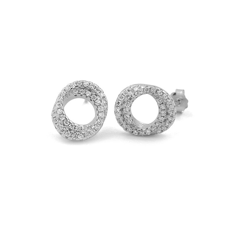 Sterling Silver Two Circle Diamante Sparkle Earrings