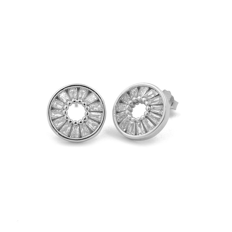 Sterling Silver Circle Sparkle Stud Earrings