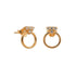 Gold open circle stud with a petite triangle encrusted with CZ stones on the top of the circle. 