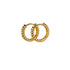 Gold huggie hoop earrings featuring a rope texture with a polish finish.