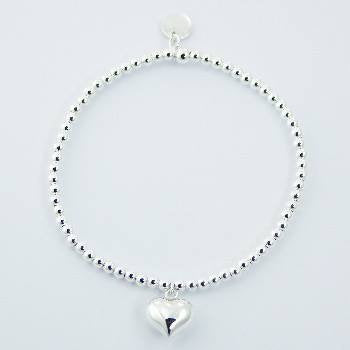 Sterling Silver Heart Stacking Stretch Bracelet (Medium)