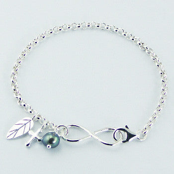 Sterling Silver charm bracelet with large infinite sign with high polish finish.